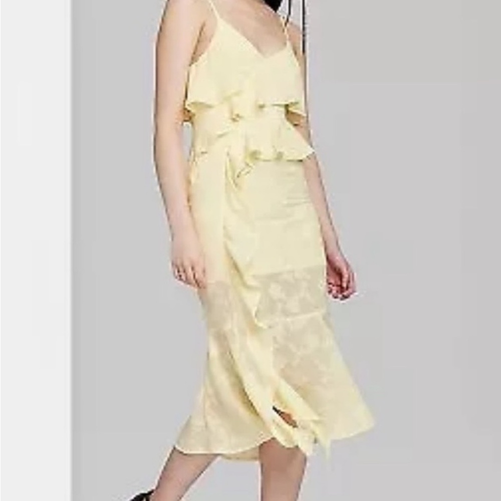 Wild Fable Pale Yellow Ruffle Midi Dress